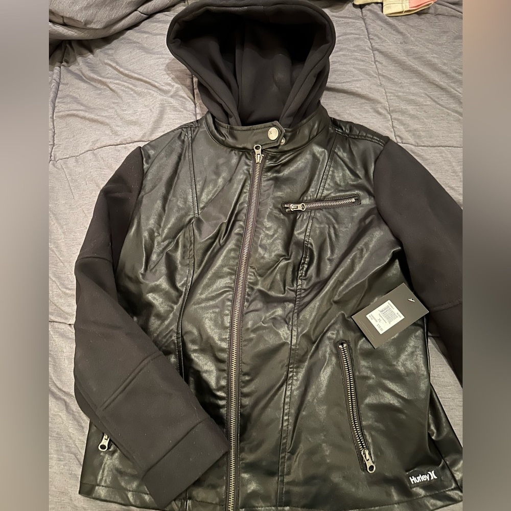 Hurley Womens Vegan leather hooded jacket